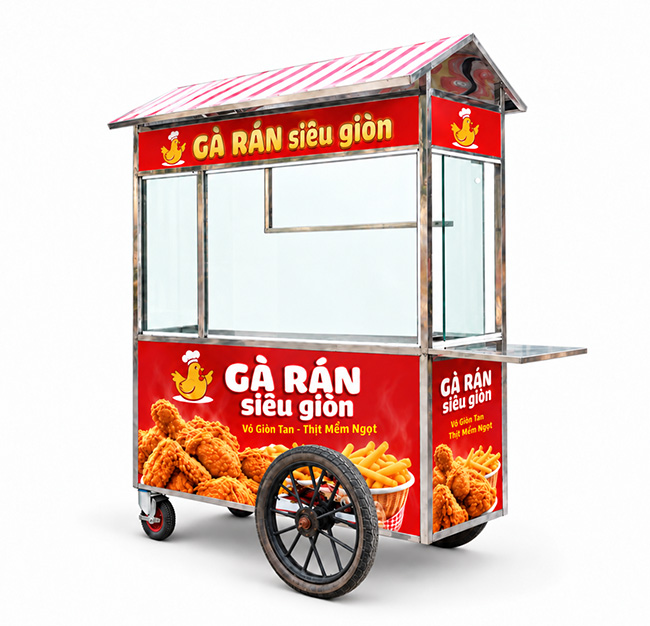 Xe bán gà rán siêu giòn 1m5 phù hợp với nhiều điểm kinh doanh