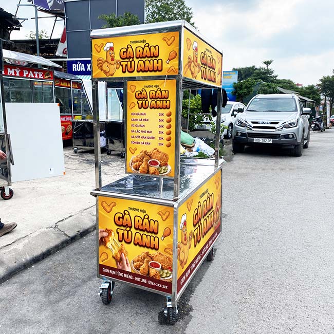 Xe bán gà rán Tú Anh 1m5 thiết kế mái bằng