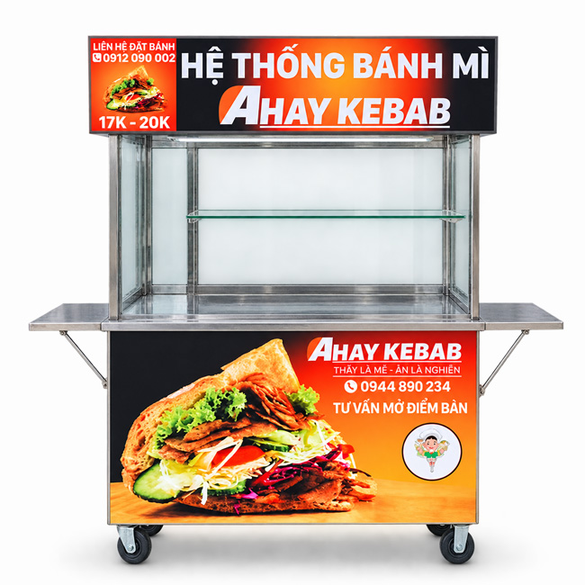 Xe bánh mì Ahay Kebab 1m2 mái bằng XBM-TNK 1.2