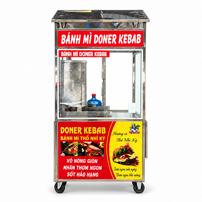 Xe bánh mì Doner Kebab 90cm mái chùa XBM-TNK 0.9