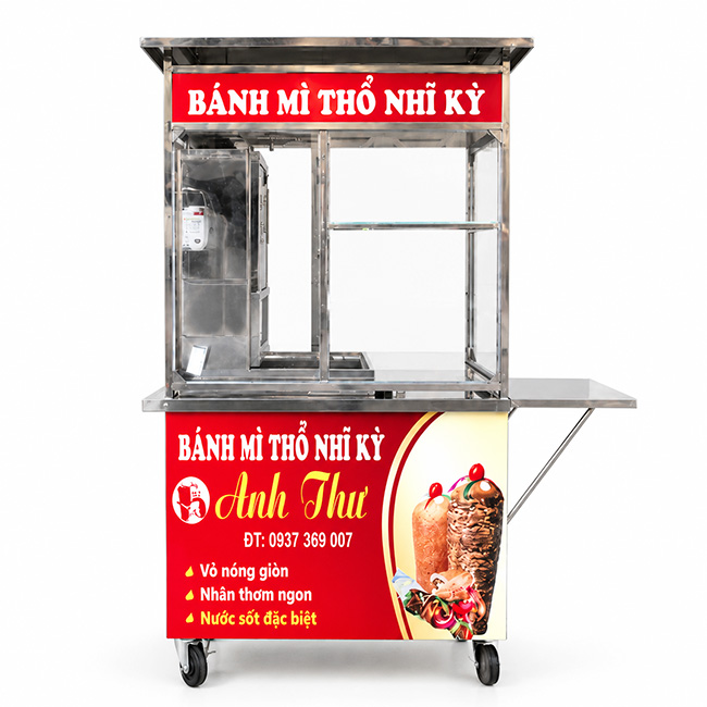 Xe bánh mì Doner Kebab 90cm mái chùa XBM-TNK 0.9