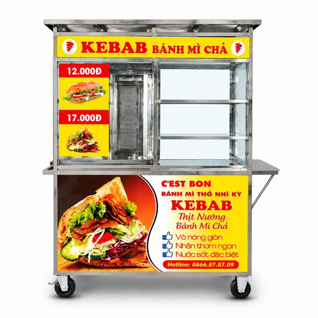 Xe bánh mì Doner Kebab Cest Bon 1m8 mái bằng XBM-TNK 1.8