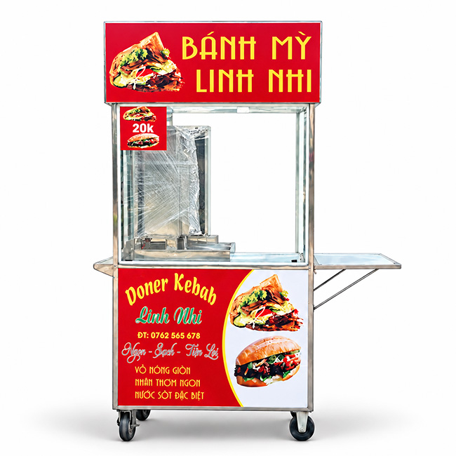 Xe bánh mì Doner Kebab Linh Nhi 90cm XBM-TNK 0.9