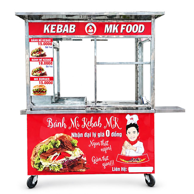 Xe bánh mì Doner Kebab Mk Food 1m8 mái chùa XBM-TNK 1.8
