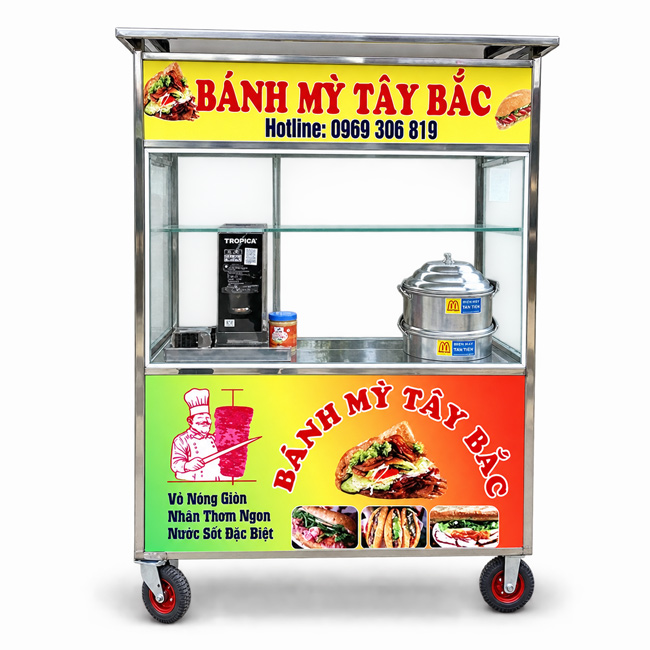 Xe bánh mì Doner Tây Bắc 1m8 mái bằng XBM-TNK1.8-MB
