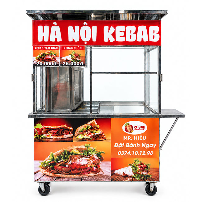 Xe bánh mì Hà Nội Kebab 1m8 mái bằng XBM-TNK1.8-MB