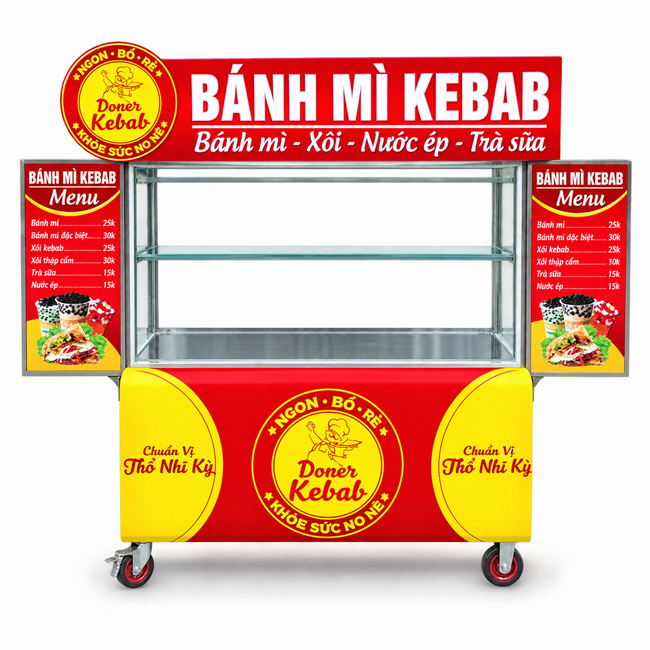 Xe bánh mì Kebab 2m mái bằng bo viền XBM-TNK2.0-MB
