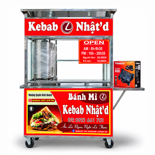 Xe bánh mì Kebab Nhật’d 1m XBM-TNK1.0 mái bằng