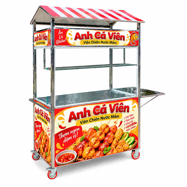 Xe cá viên mái chùa 1m2 trưng bày món ăn bắt mắt