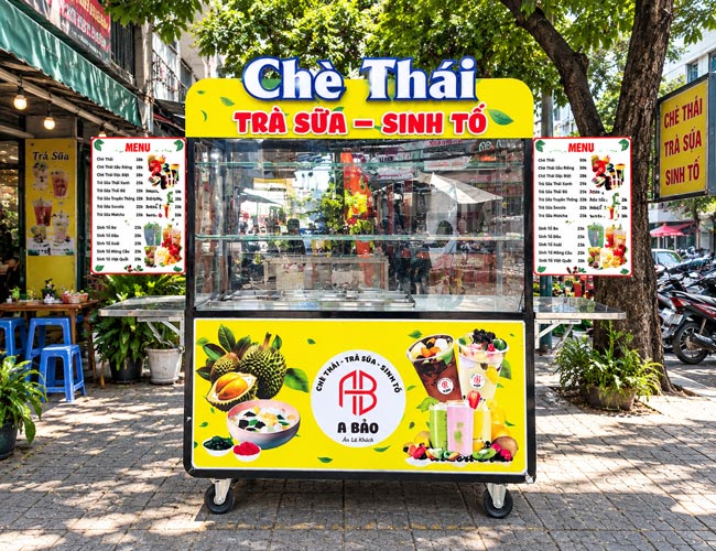 Xe đẩy bán chè A Bảo lưu động mái bằng XI-180-MB