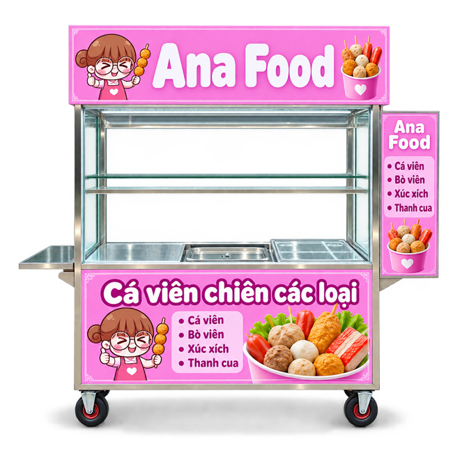 Xe đẩy cá viên chiên Ana Food mái chùa 1m5 XI-150-MA
