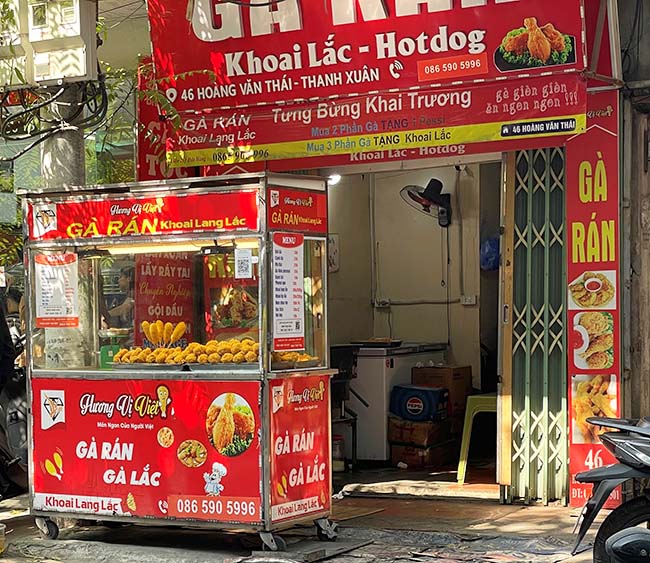 Xe gà rán khoai lang lắc mái bằng 1m5 phù hợp với người mới kinh doanh