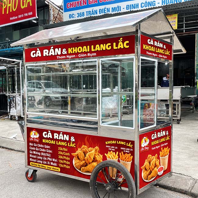 Xe gà rán khoai lang lắc 2m thiết kế decal thương hiệu