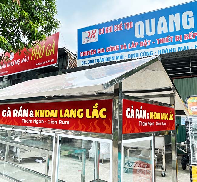 Xe gà rán khoai lang lắc 2m thiết kế mái chùa ấn tượng