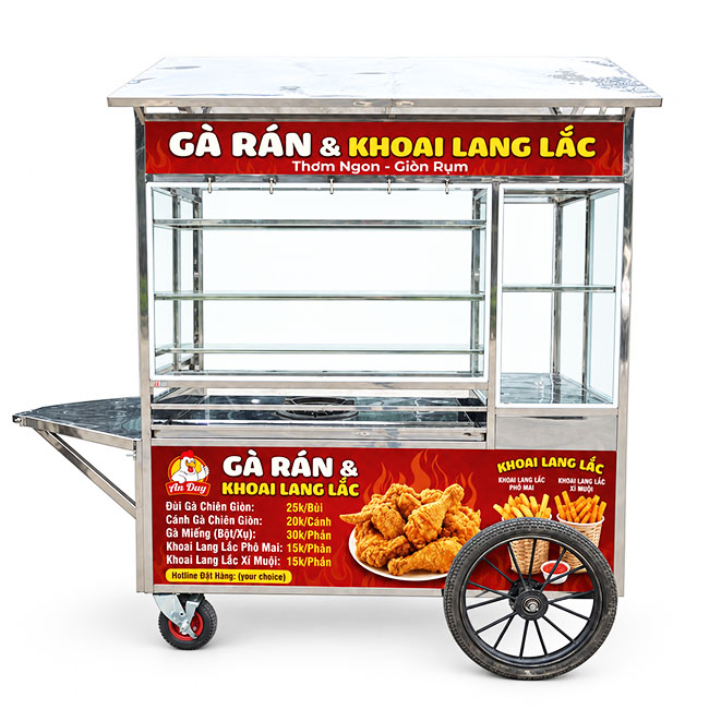 Xe gà rán khoai lang lắc mái chùa 2m màu đỏ XI-200-MB