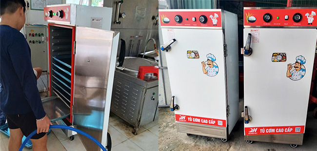 Bàn giao tủ cơm công nghiệp cho khách