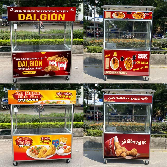 mẫu xe đẩy bán gà rán làm từ inox bền chắc