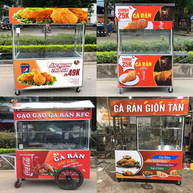 mẫu xe đẩy bán gà rán làm từ inox bền chắc