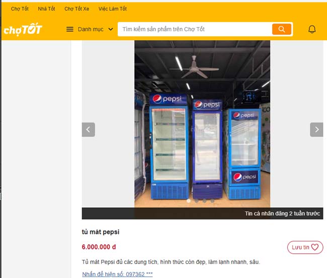 Tủ mát pepsi cũ chợ tốt